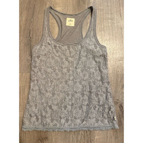 Hollister Womens Tank Top Gray Grey Lace Medium Coquette Y2k Fairy - Picture 1 of 8